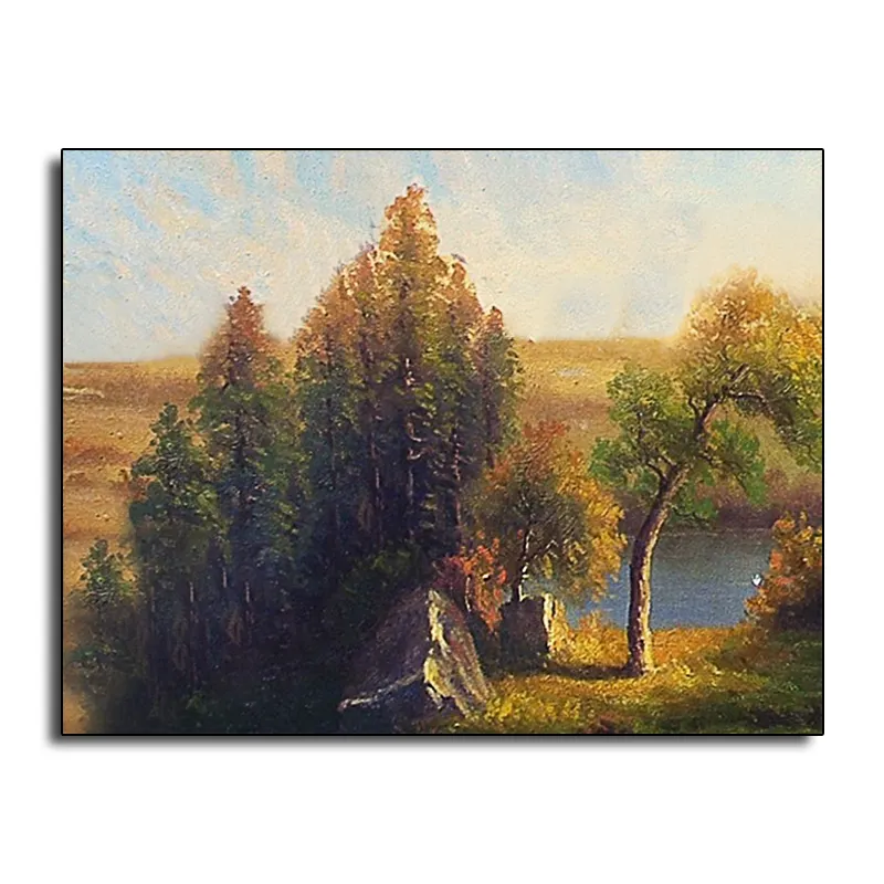 100% Hand Painted Wall Art Decor Forest View in Sunset Modern Handmade landscape Oil Painting