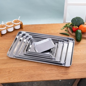 Plateaux de service modernes en acier inoxydable argenté pour pâtisserie, fruits, <span class=keywords><strong>pizza</strong></span> et autres aliments – Idéal pour la présentation et la préparation culinaire - Product Image 1