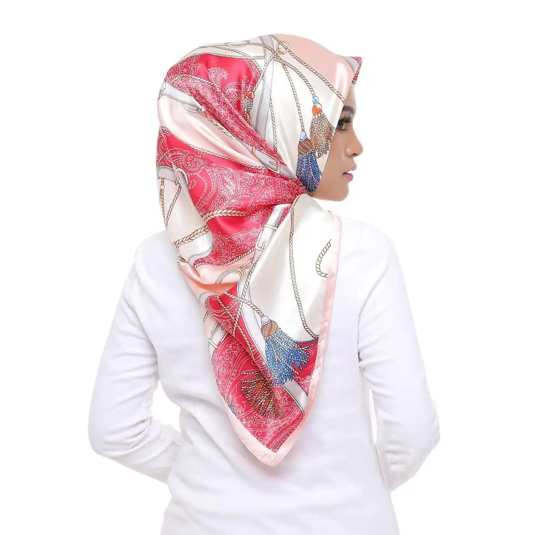 Thời Trang Mới Phong Cách Vuông Khăn 110Cm Bắt chước Satin Hijab Lụa In Hồi Giáo Khăn Hijab Đầu Khăn Quàng cổ