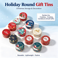 Boîte Cadeau Ronde en Métal Écologique pour Noël, Idéale pour Gâteaux, Chocolats, Bonbons, Biscuits, Snacks et Pain