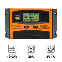 Contrôleur de charge solaire PWM 20A 12V 24V, régulateur intelligent automatique avec écran LCD, double USB pour batterie lithium-acide au plomb, camping-car