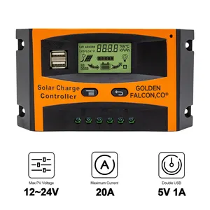 12V/24V Nominale Spanning 20AMP Laadregelaar Controller Met Lcd-scherm