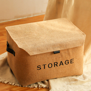Linen đồ chơi lưu trữ giỏ đay Organizer <span class=keywords><strong>PU</strong></span> da xử lý quần áo lưu trữ <span class=keywords><strong>Box</strong></span> với nắp - Product Image 6