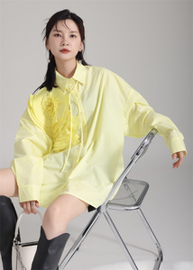 Niche 3D fleur imprimé élégant <span class=keywords><strong>chemisier</strong></span> ample pour les femmes de grande taille printemps automne chemise à manches longues col rabattu bouton - Product Image 4