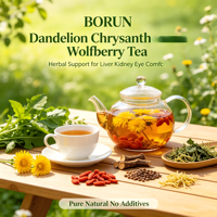 Thé aux pissenlits, chrysanthèmes et baies de goji 150g (10g*15 sachets) Borun – Nettoie le foie, nourrit les yeux, tonifie le Yin et les reins, détoxifie, diurétique, soulage la fatigue et l'excès de chaleur