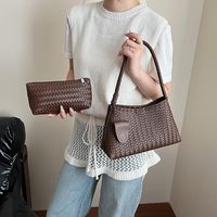 Sac Hobo Tissé pour Femme en Similicuir, Sac à Bandoulière Tendance, Sac Fourre-tout Souple à Fermeture Boutonnée pour le Travail et les Voyages