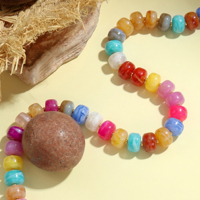 Collier d'été tendance, bijoux bohèmes, grand collier perlé en pierres précieuses, collier en résine à grosses perles pour femme