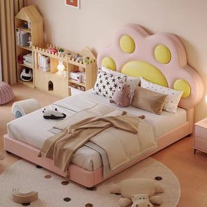 만화 고양이 어린이용 침대, 헤드보드가 있는 원목 수납 침대 (남아 및 여아용) - Product Image 4