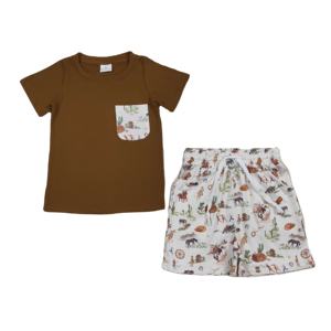 BSSO1825 rts Boutique Conjunto de ropa con estampado de vaca marrón para bebé, conjunto de ropa de verano, conjunto al por mayor - Product Image 1