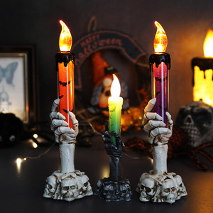 Plastic Halloween <b>Skeleton</b> Hand Candle LED Lights Horror Ghost Holding <b>Lamp</b> Party Decoration Home Haunted House Ornaments - Product Image 4