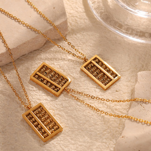 Collar con colgante de ábaco estilo chino, chapado en oro, de acero inoxidable, para mujer, regalo, joyería. - Product Image 2