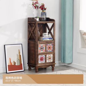Aparador de Madera Maciza Estilo Americano para Sala de Estar, Mueble Vintage para Té, Gabinete con Cajones de Almacenamiento - Product Image 1