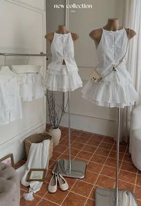 Ensemble de bavoir sans manches avec nœud et jupe évasée, échantillon disponible, style doux, polyester, mousseline, tenue quotidienne, ensemble de shorts 2 pièces - Product Image 2