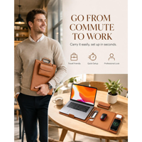 Sac pour ordinateur portable avec charge sans fil 5 en 1, housse de luxe en cuir PU avec support, tapis de bureau et tapis de souris inclus, récompensé par les EPDA pour les affaires