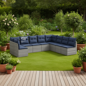 Conjunto de Sofá de Jardín de Ratán Sintético Gris con Cojines, 9 Piezas, Muebles de Exterior de Diseño Contemporáneo - Product Image 2