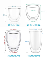 Tasse à café en verre borosilicate transparent haute résistance à la chaleur, tasse à espresso à double paroi en verre