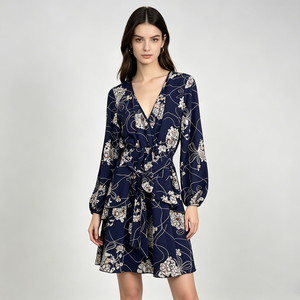 Nouvelle Robe Longue Décontractée pour Femme 2026, de Haute Qualité, à Manches Longues et Col en V, avec Motif Floral Violet sur le Bas, Service d'Usine <span class=keywords><strong>Original</strong></span> - Product Image 4