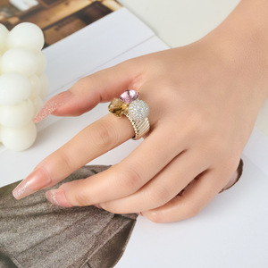 Crystal Geometric Cube Open Ring Luxury Three Dimensional Adjustable Index Finger Ring For Women Party Jewelry - Product Image 2