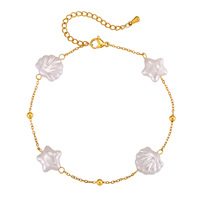 Chaîne de cheville style océanique en coquillage perlé, en acier inoxydable plaqué or 18 carats avec pendentif étoile de mer, hypoallergénique, bijou de pied de plage