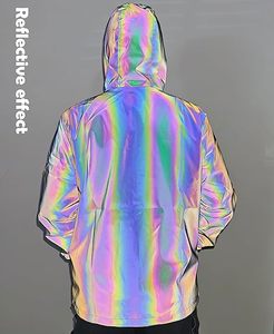 Custom Logo <b>Men's</b> Rainbow Holographic <b>Reflective</b> <b>Jacket</b> Waterproof Hip Hop Streetwear Windbreaker Laser Iridescent Hooded Coat - Product Image 4