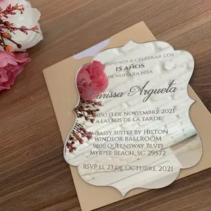 Custom shape and printing square wedding invitations invitations Acrylic glass gold mirror card for wedding invitation