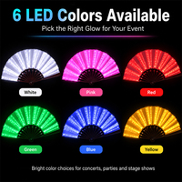 Éventail pliable personnalisé avec éclairage LED et poignée en bambou pour concerts, festivals, fêtes et événements promotionnels, festival de musique