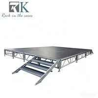 Scène d'événement extérieur avec escalier, plateforme modulaire, scène de concert