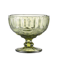 Bol à dessert et milkshake haut en verre sodocalcique de style européen, à motif en relief, avec poignée et contour doré, spécial crème glacée