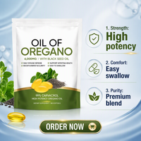 Capsules de gélules molles personnalisées en gros (180 gélules) : Huile d'origan, Huile de graines noires, Huile d'olive – Complément immunitaire pour adultes (2 gélules)