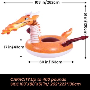 Bouée gonflable en PVC 103*51 pouces, couleurs orange et bleu, dragon, grande bouée pour adultes, pour piscine, plage, fête, amusement - Product Image 2