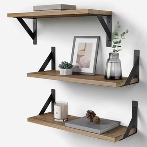 Modern Set of <span class=keywords><strong>3</strong></span> Floating Wall Prateleira <span class=keywords><strong>para</strong></span> Sala Decoração Metal Bracket Flutuante Prateleiras De Madeira - Product Image 6