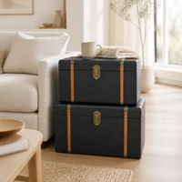 Ensemble de 2 coffres de rangement en bois de style vintage, boîtes décoratives recouvertes de tissu pour la maison, le bureau, les souvenirs, vente en gros
