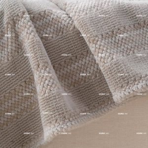 Bulk Factory Supply Neutral Beige Jacquard Striped Reversible Sherpa Blanket Embossed Popcorn <strong>Fleece</strong> Blanket for Home Decor - Product Image 4