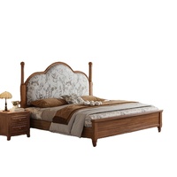 Neues Chinesisches Vintage Massivholz-Plattformbett, Gewölbtes Blumenmuster Stoffbezogenes Kopfteil Gaslift-Stauraumbett für Schlafzimmer