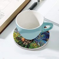 Night Kitty Cat Sous-verres en céramique non émaillés de 4 pouces pour tapis et tampons en céramique vierges de sublimation Sous-verres ronds en céramique