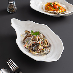 Creative Hotel Tableware Sashimi Oyster Shell Plates Pure White Porcelain <b>Microwave</b> Safe Minimalist Design Glazed Plate - Product Image 4