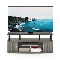 Meuble TV gris de 47,2 pouces avec dessus relevable, 2 armoires de rangement et étagères ouvertes, console multimédia moderne pour téléviseurs de 55 pouces.