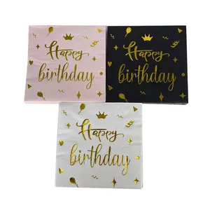 Foil Paper Napkin Black Birthday Party Cocktail Napkins Gold Foil Happy Birthday Disposable Cocktail Napkins Perfect For Birthday Party Supplies