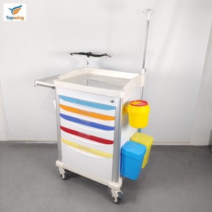 Carrito de Emergencia Médico Hospitalario Multicolor con 5 Cajones, Carro de Enfermería de ABS con Caja para Objetos Punzocortantes de 3L y Soporte para Suero para Sala de UCI y ER - Product Image 4