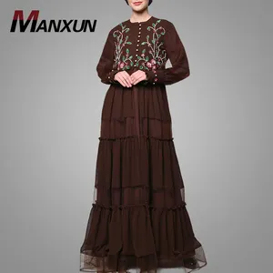 패션 수 놓은 모로코 드레스 케이크 스타일 스커트 Abaya 우아한 긴 소매 이슬람 의류 새로운 모델 Abaya 두바이