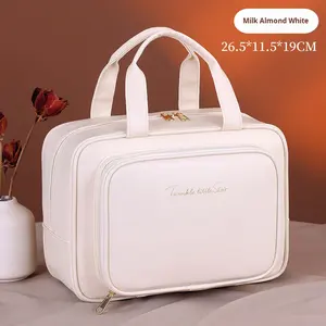 กระเป๋าจัดระเบียบเครื่องสำอางแบบพกพาสำหรับเดินทาง ความจุขนาดใหญ่ ทันสมัย ยั่งยืน  พร้อมช่องใส่ของแบบแบ่งส่วน  ตกแต่งด้วยหนัง - Product Image 6