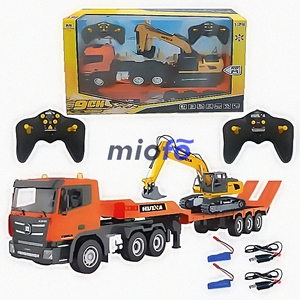Remolque de plataforma con control remoto de 9 canales 1:24 con excavadora RC, modelo de vehículo de ingeniería, juguete para regalo para niños - Product Image 6