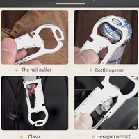 Bochen Acier au carbone 15 en 1 Mousqueton Porte-clés Multitool Décapsuleur Tournevis Clé hexagonale EDC Outils de poche Gadgets