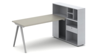 Scrivania Ergonomica Modulare Moderna a Posto Singolo con Finitura in MDF Ecologico Verniciato a Polvere, Cassetto e Vano Portaoggetti Aperto - Uso Commerciale
