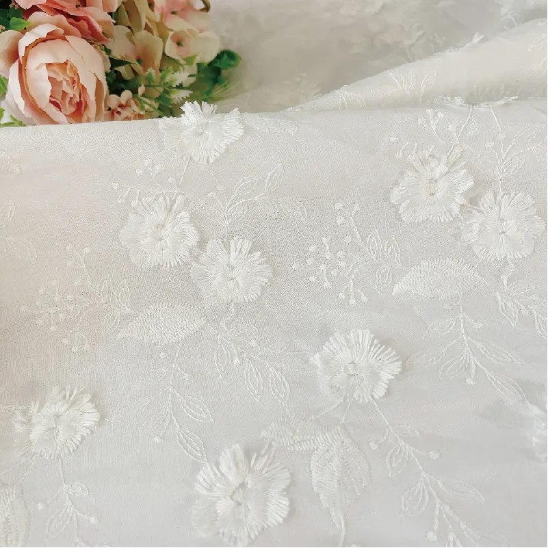 Manufacturer Wholesale Cotton Plant Embroidery Fabric Three Dimensional Embroidery Fabric Pure Cotton Jacquard Clothing Fabric