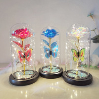 Rose Galaxie Enchantée en Gros sous Cloche en Verre avec Lumière LED, Rose Artificielle Sous Couvercle en Verre, Boîte Cadeau de Fleurs Préservées pour Décoration Intérieure