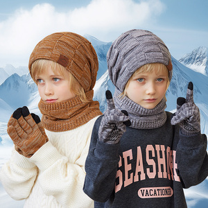 Ensemble de 3 pièces pour bébé en tricot d'hiver : gants, bonnet et écharpe, imperméable au vent, en velours chaud, pour enfants, garçons, bonnets et chapeaux - Product Image 1