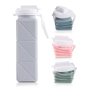 21oz Custom Logo Giveaways Collapsible Water Drink Bottle Sports Straw Climbing Eco Friendly Silicone Foldable Water Bottle Kids