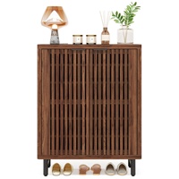 Tribesigns Armoire de rangement de salle de bain moderne à 6 niveaux Grandes portes en bois à 2 persiennes avec étagères réglables