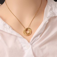 2025 nouveau acier inoxydable 3 cercles imbriqués pendentif délicat plaqué or dames chaîne en or mode bijoux collier